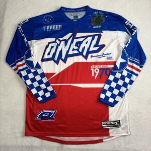 2017 ONEAL Element AfterBurner Racing Blue White Long Sleeve Jersey Men XL Stain